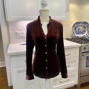 NWOT Harve Benard  Velvet Blouse Chocolate Brown